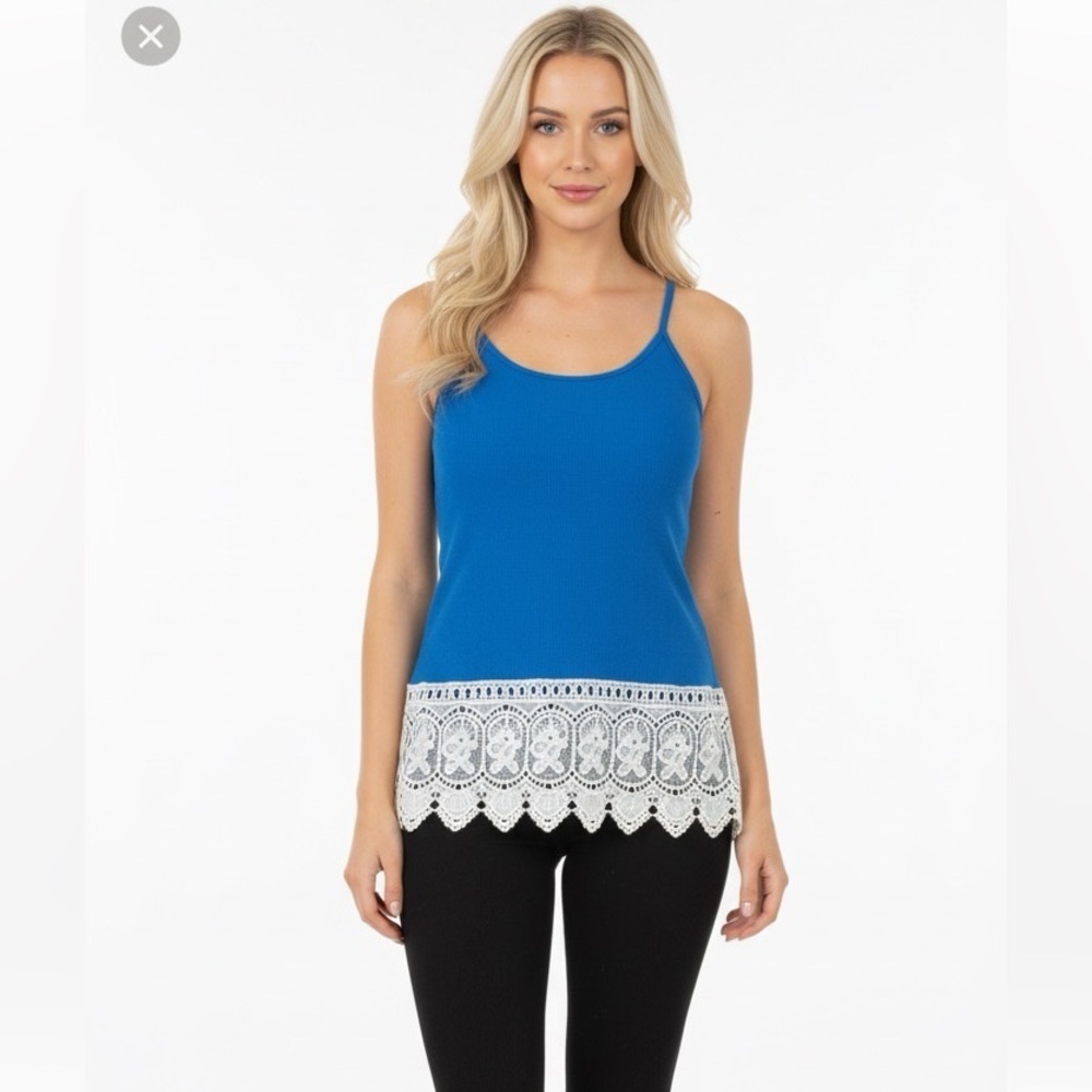 Wishful Park Blue Top with lace hem size medium